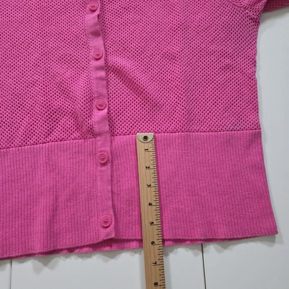 Bianca Nygard Cardigan Womens XL Hot Pink SS Button Up Round Neck Boho Open Knit